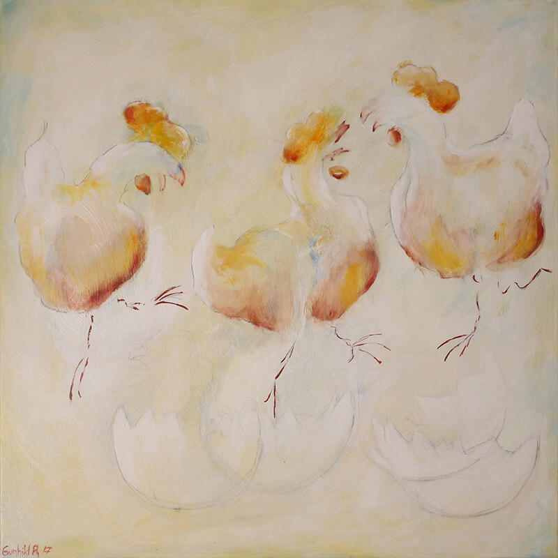 Maleri Frie høns af Gunhild Rasmussen