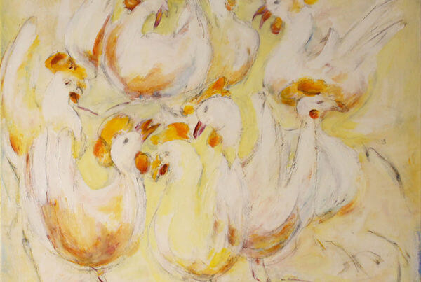maleri Glade høns af Gunhild Rasmussen