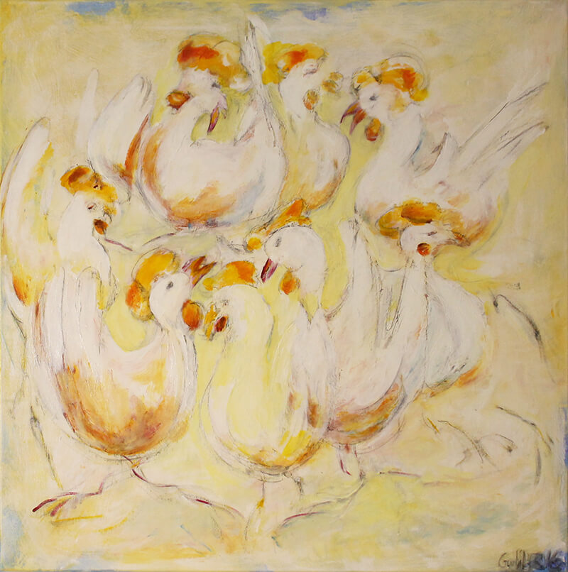 maleri Glade høns af Gunhild Rasmussen