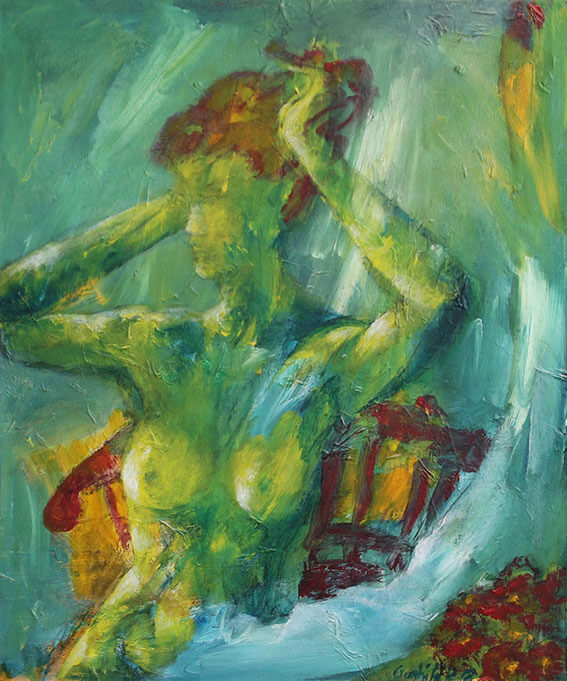 Maleri Kvinde i grønt af Gunhild Rasmussen