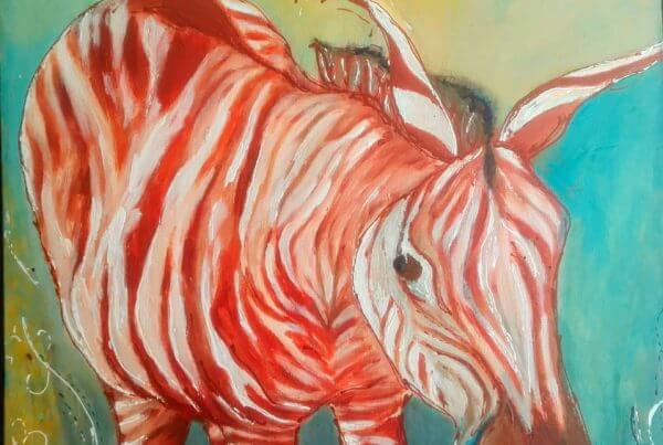 farverige let abstrakte dyr Maleri Zebra af Gunhild Rasmussen