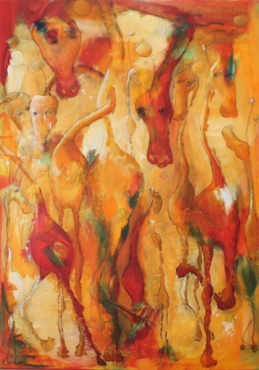 abstrakt farverige dyr maleri Giraffer af Gunhild Rasmussen