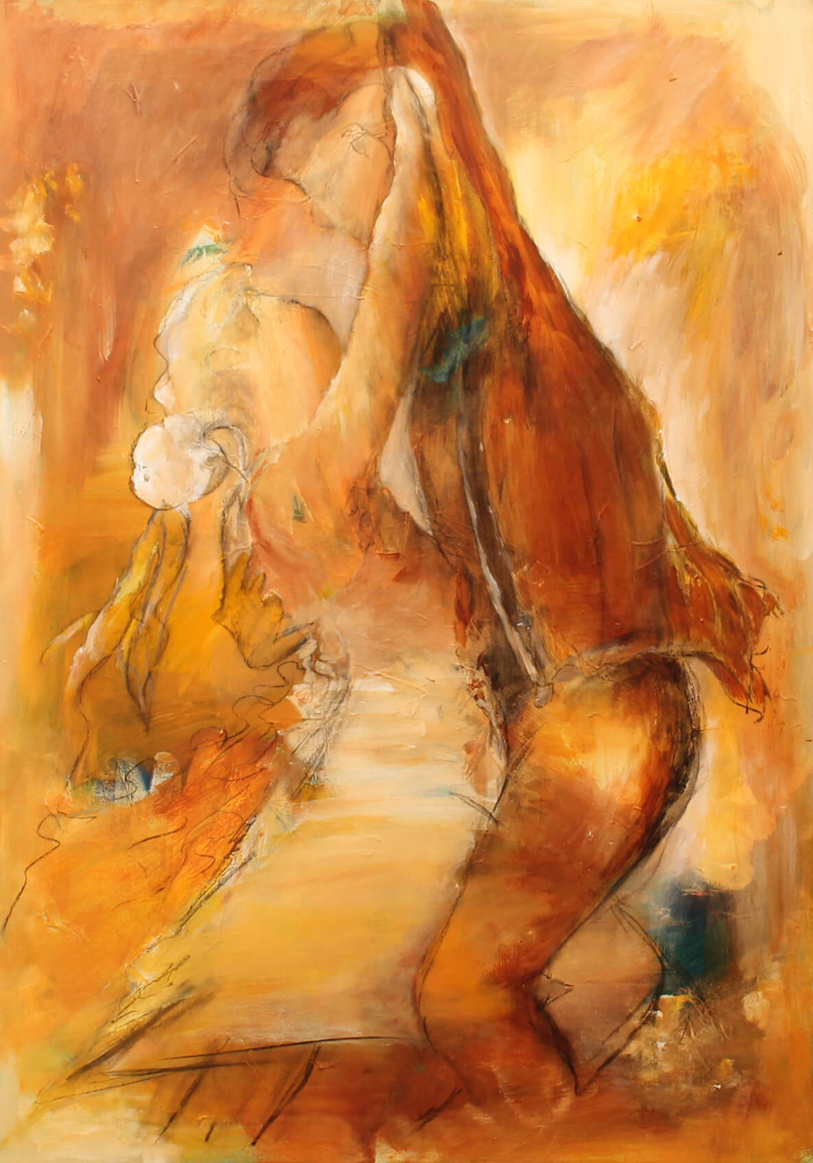 Farverigt maleri af par er danser, maleri af Gunhild Rasmussen