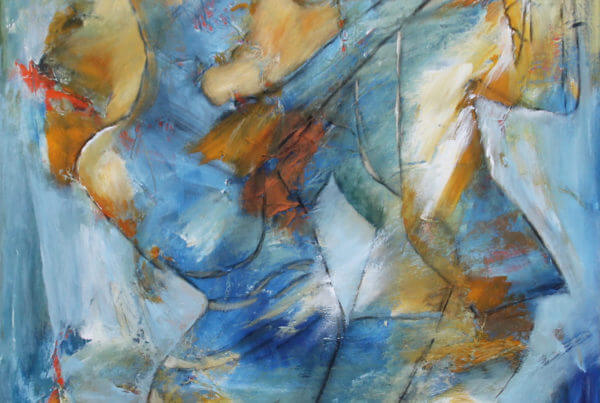 Farverigt maleri Blå swingtime af Gunhild Rasmussen