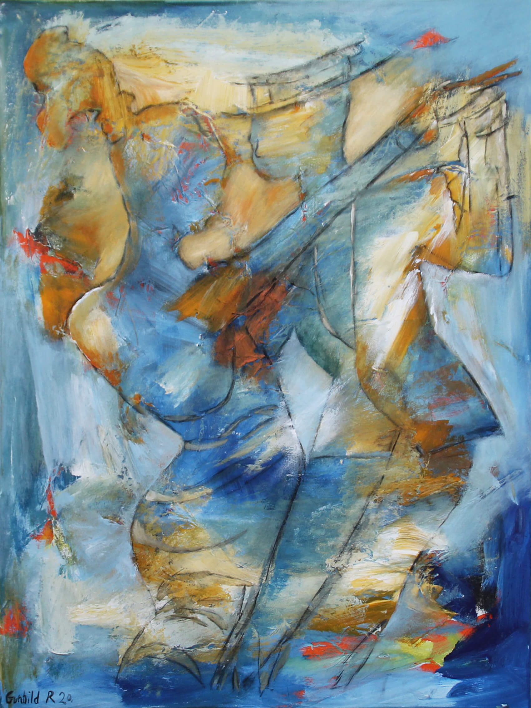 Farverigt maleri Blå swingtime af Gunhild Rasmussen