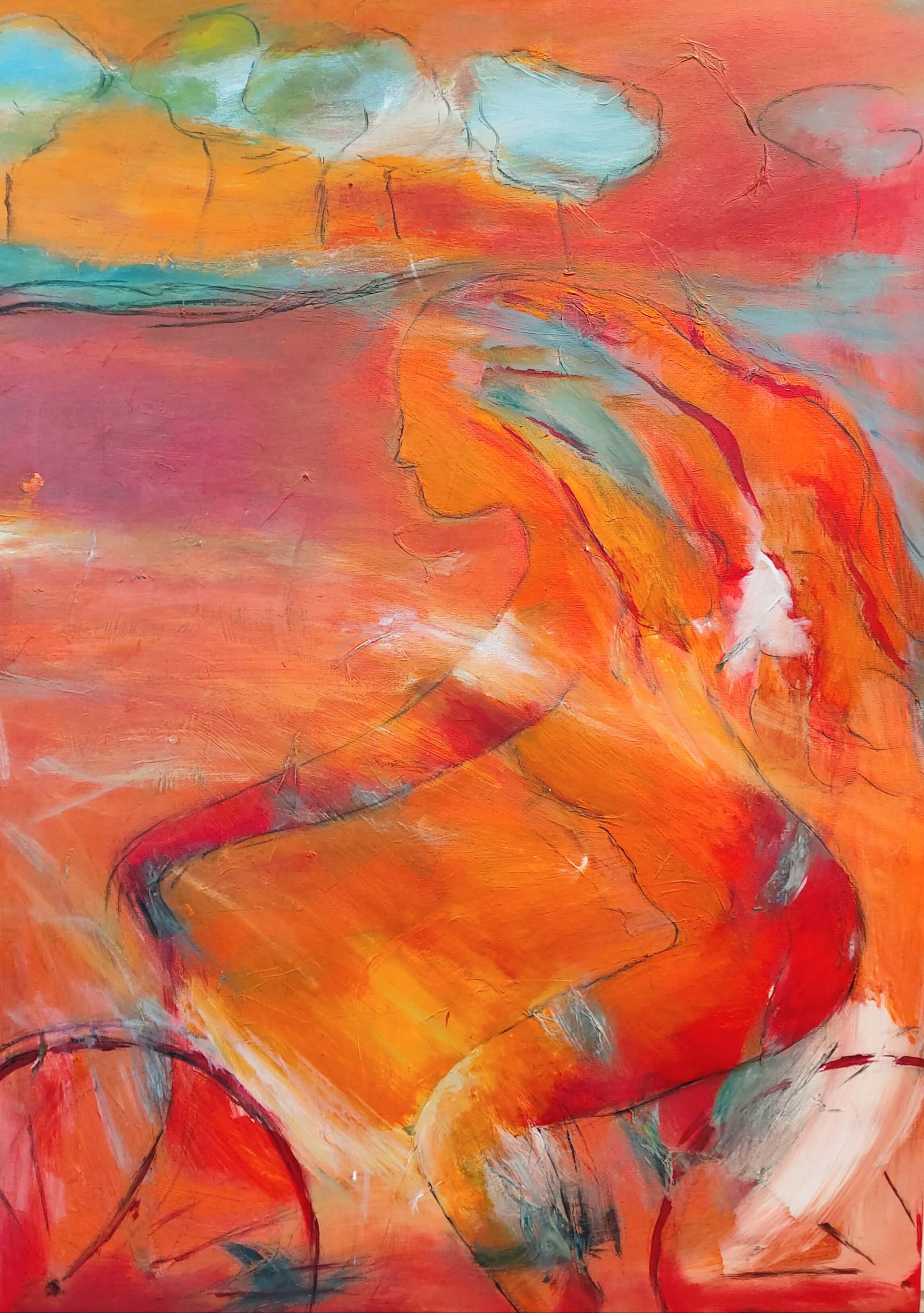 farverig let abstrakt Maleri En aften på cykel af Gunhild Rasmussen