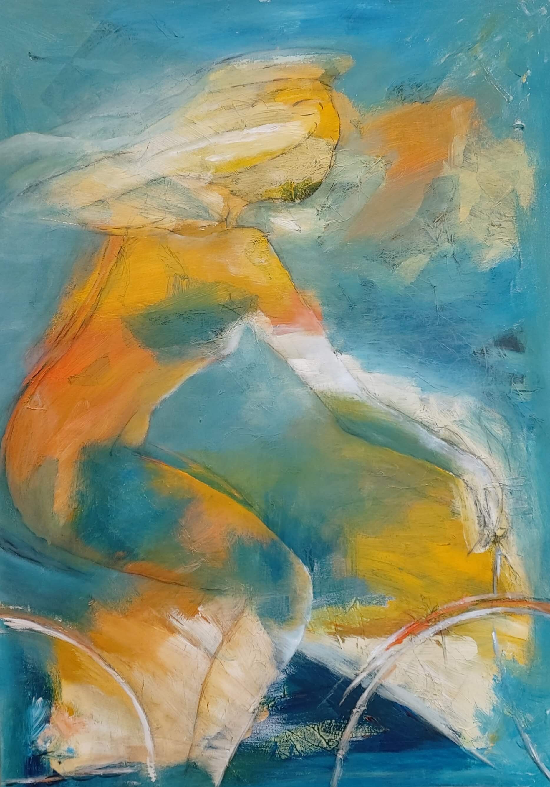 Let abstrakt maleri, På cykel ud i det blå af Gunhild Rasmussen
