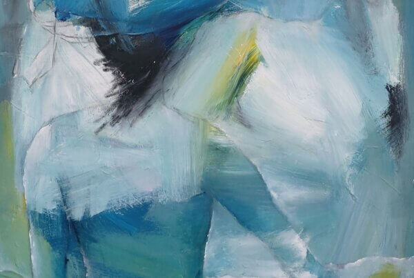 blå udsigt abstrakt maleri af Gunhild Rasmussen