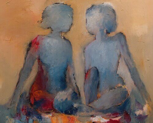 to kvinder i farver er et maleri af Gunhild Rasmussen