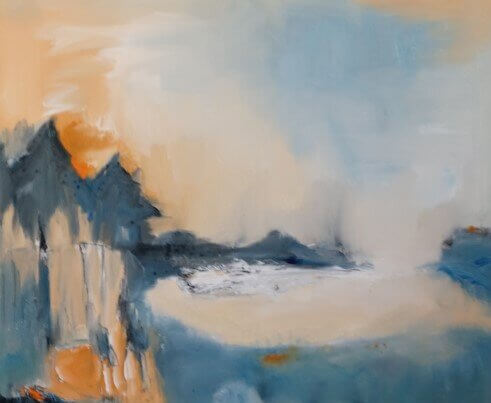 land Fjord og himmel maleri af Gunhild Rasmussen