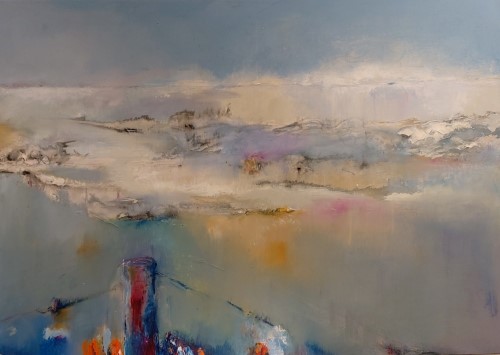 land og fjord vinter maleri af Gunhild Rasmussen