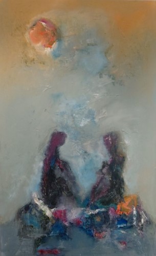 Møde er et abstrakt maleri af Gunhild Rasmussen